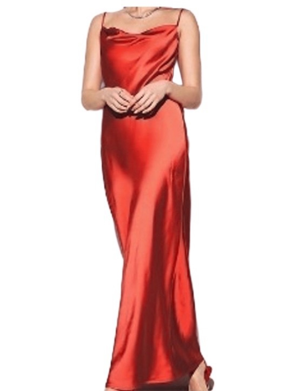 Satin Cowl Neck Slip Dress in Red